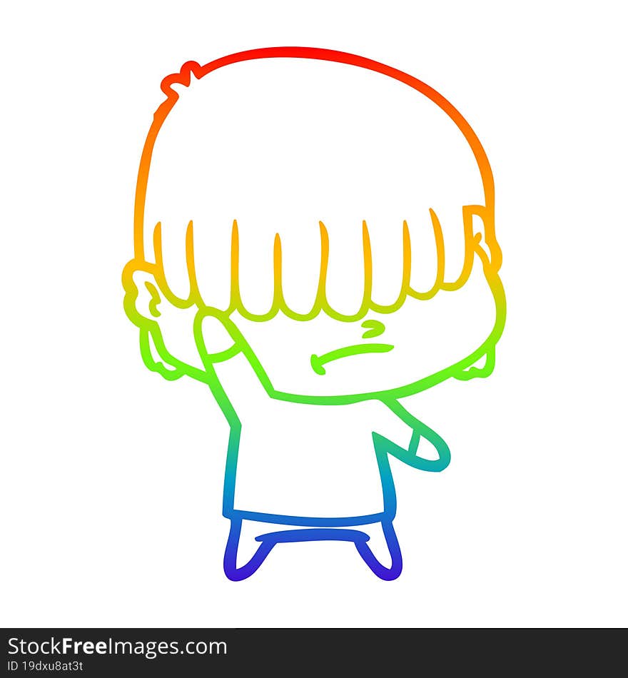 Rainbow Gradient Line Drawing Cartoon Boy With Untidy Hair