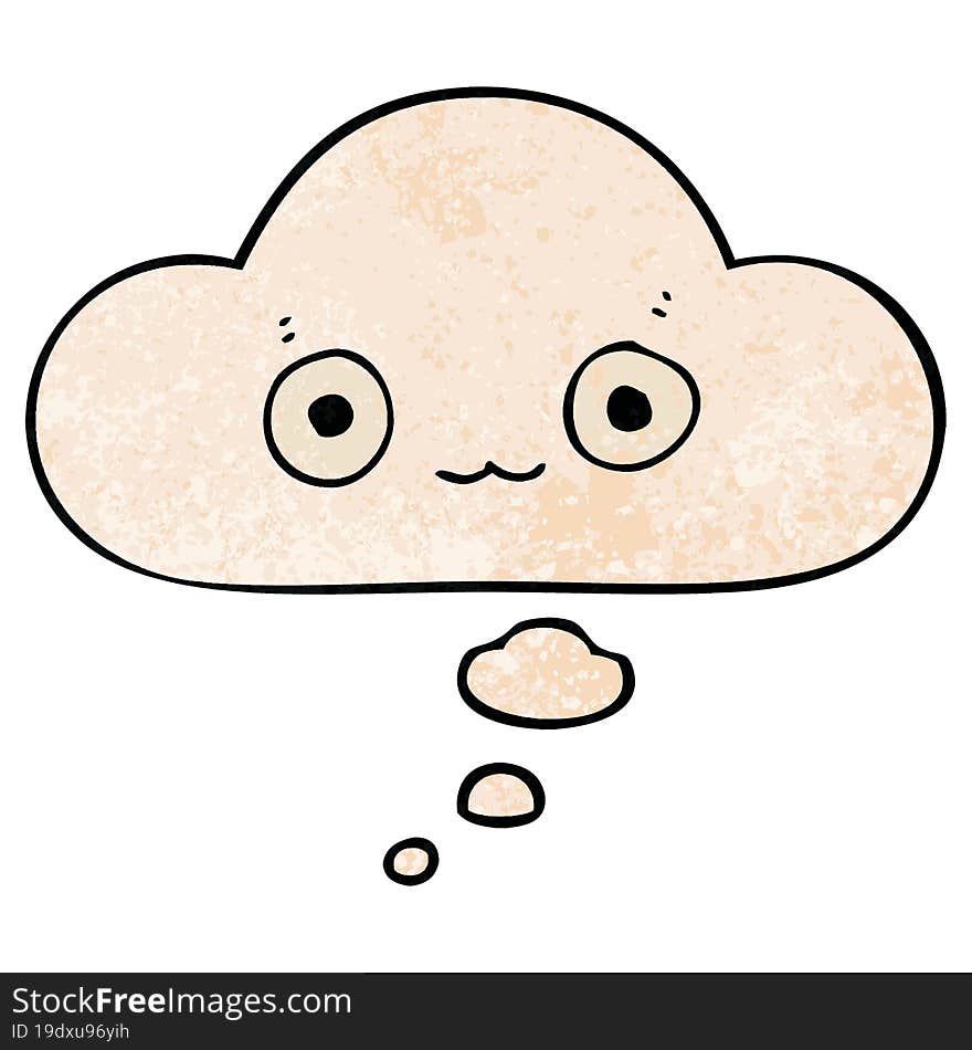 cute cartoon face with thought bubble in grunge texture style. cute cartoon face with thought bubble in grunge texture style