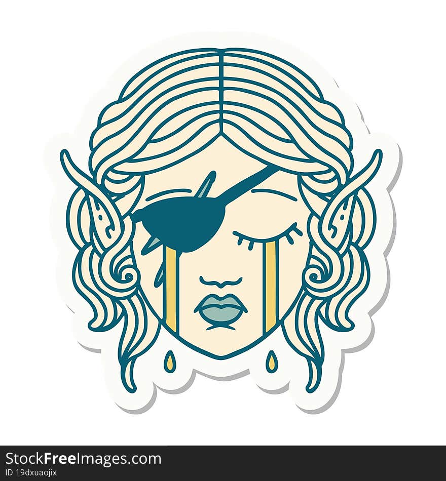 crying elf rogue character face sticker