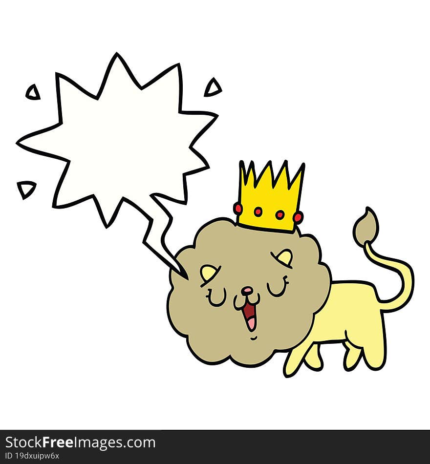 Cartoon Lion And Crown And Speech Bubble