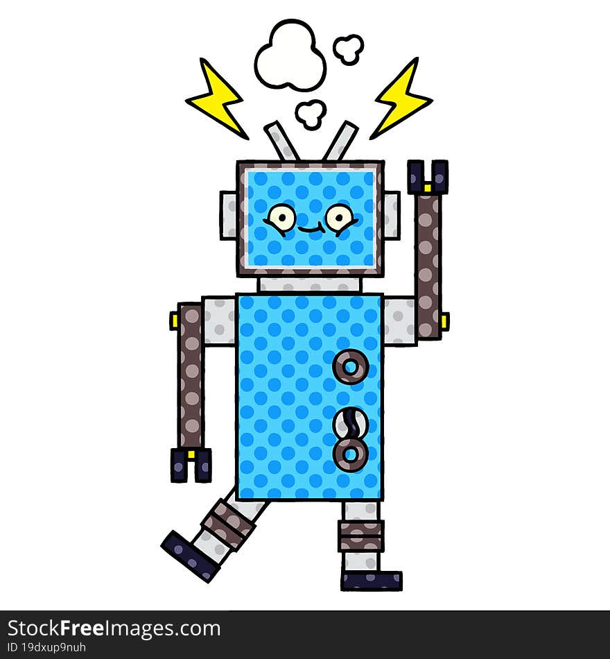 comic book style cartoon dancing robot