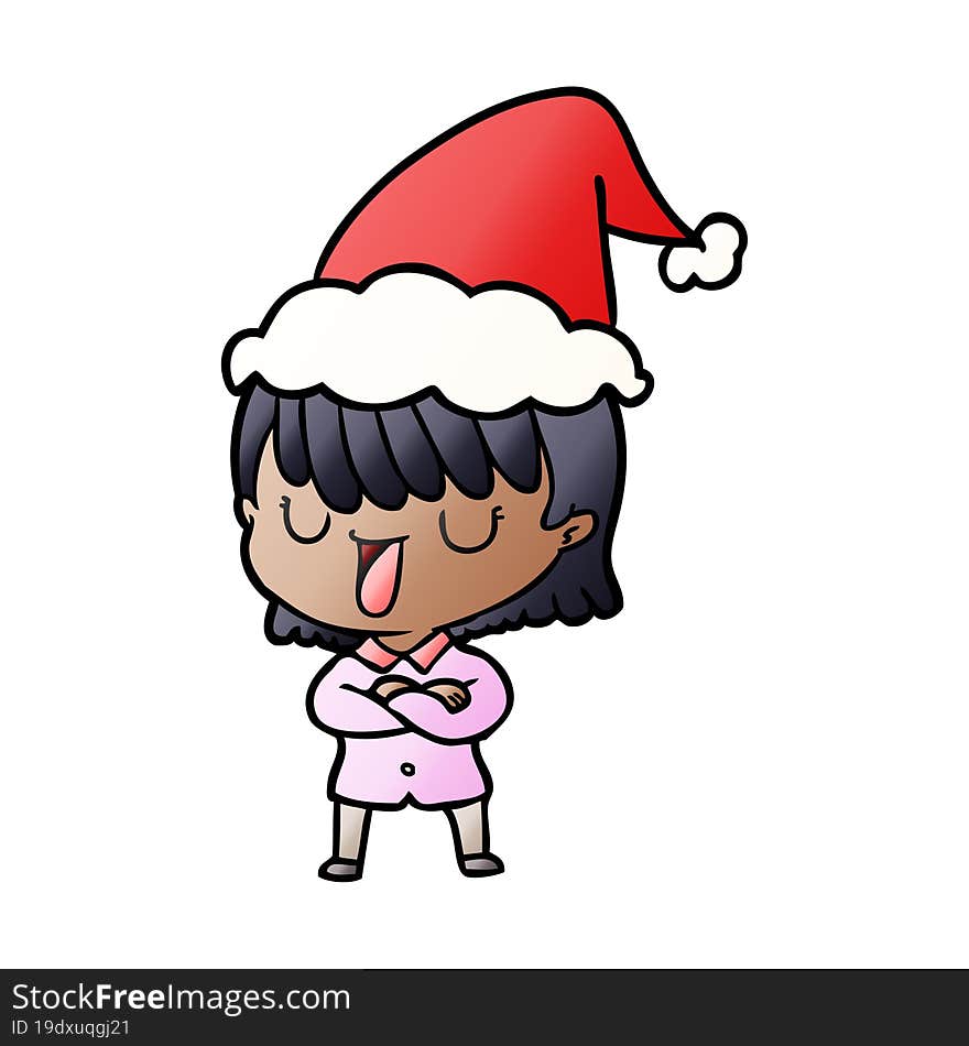 hand drawn gradient cartoon of a woman wearing santa hat