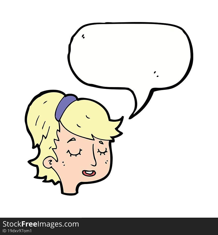 cartoon pretty female face with speech bubble