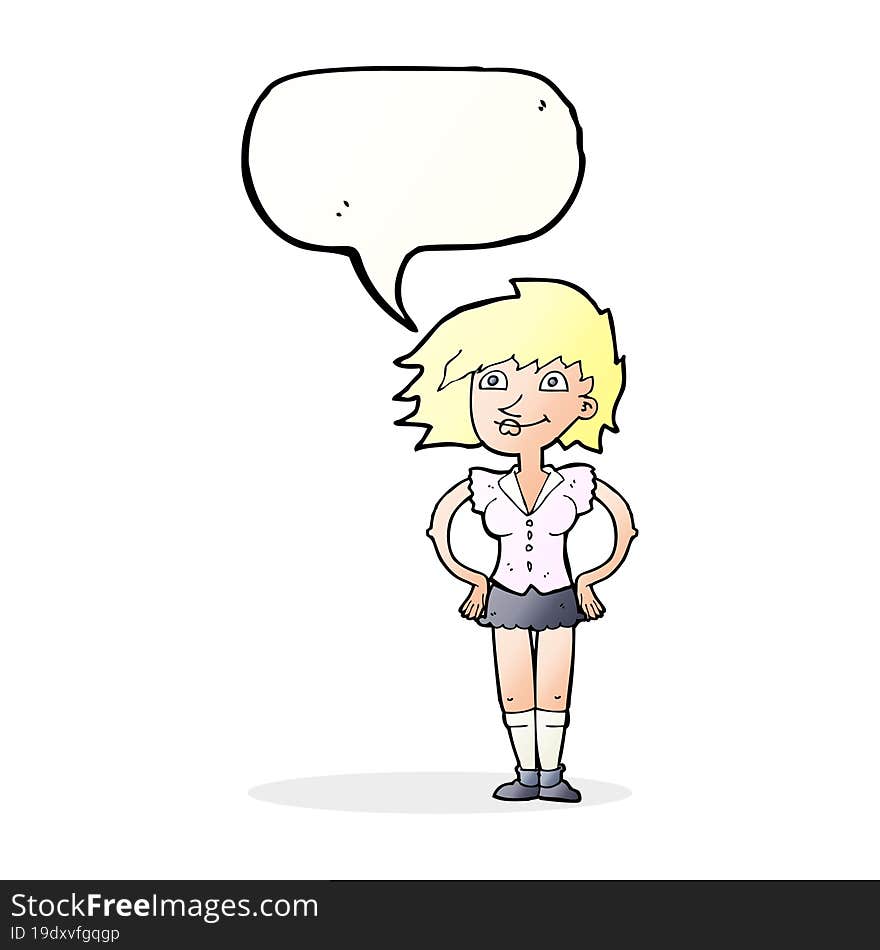 cartoon woman with hands on hips with speech bubble