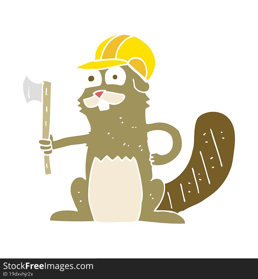 flat color illustration of a cartoon beaver