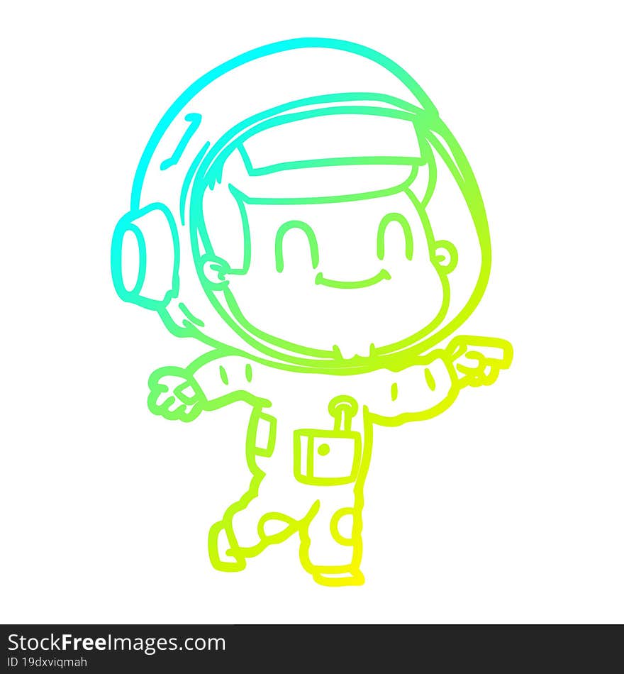 cold gradient line drawing happy cartoon astronaut man