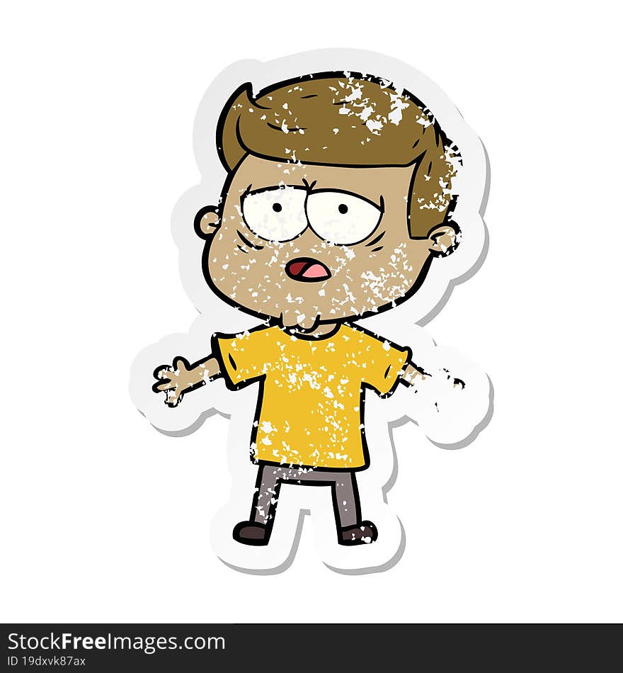 distressed sticker of a cartoon tired man