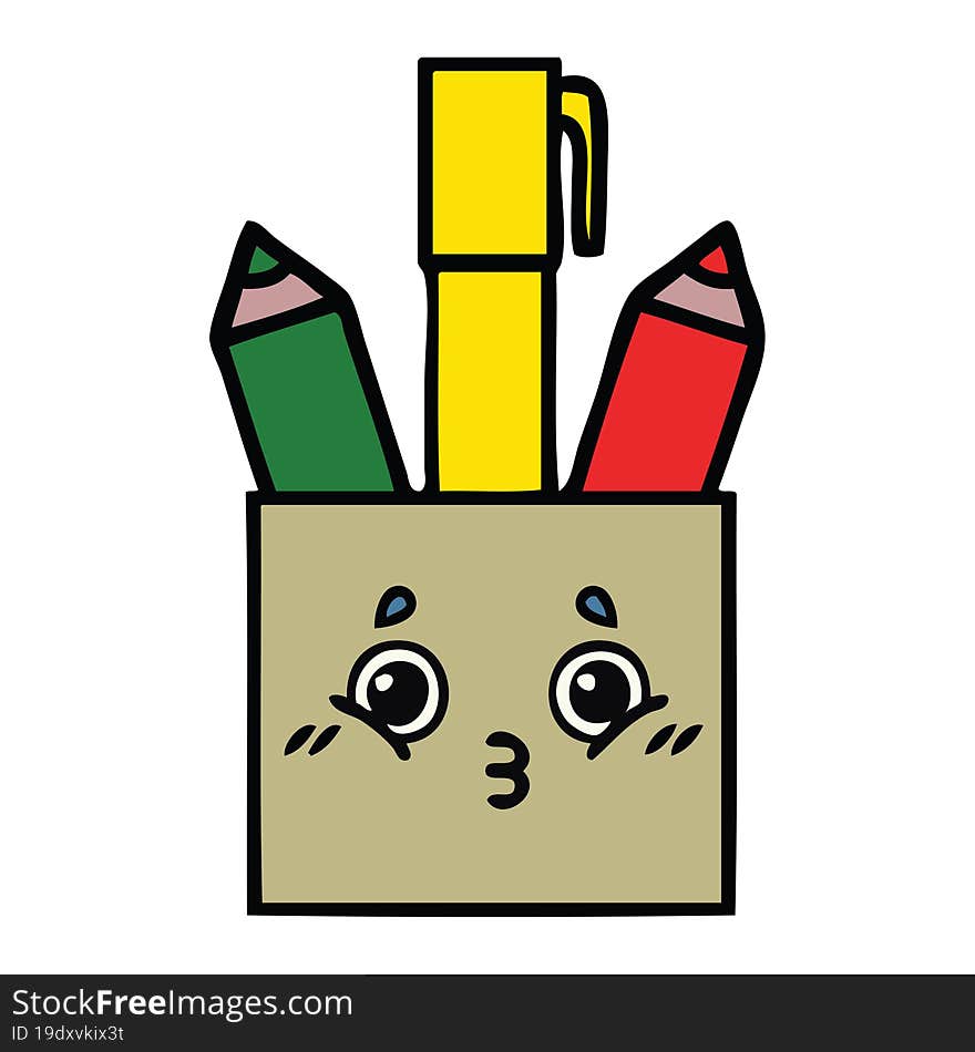 cute cartoon of a pencil pot. cute cartoon of a pencil pot