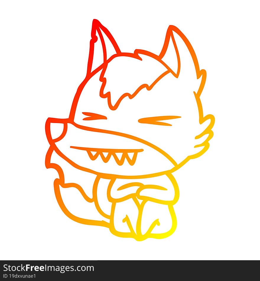 warm gradient line drawing of a angry wolf cartoon