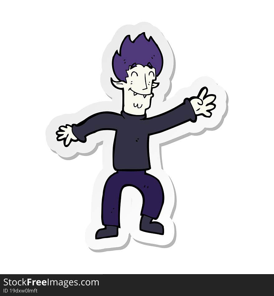 sticker of a cartoon happy vampire man