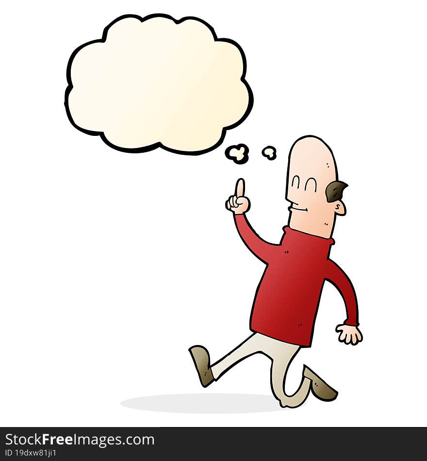 cartoon bald man with idea with thought bubble