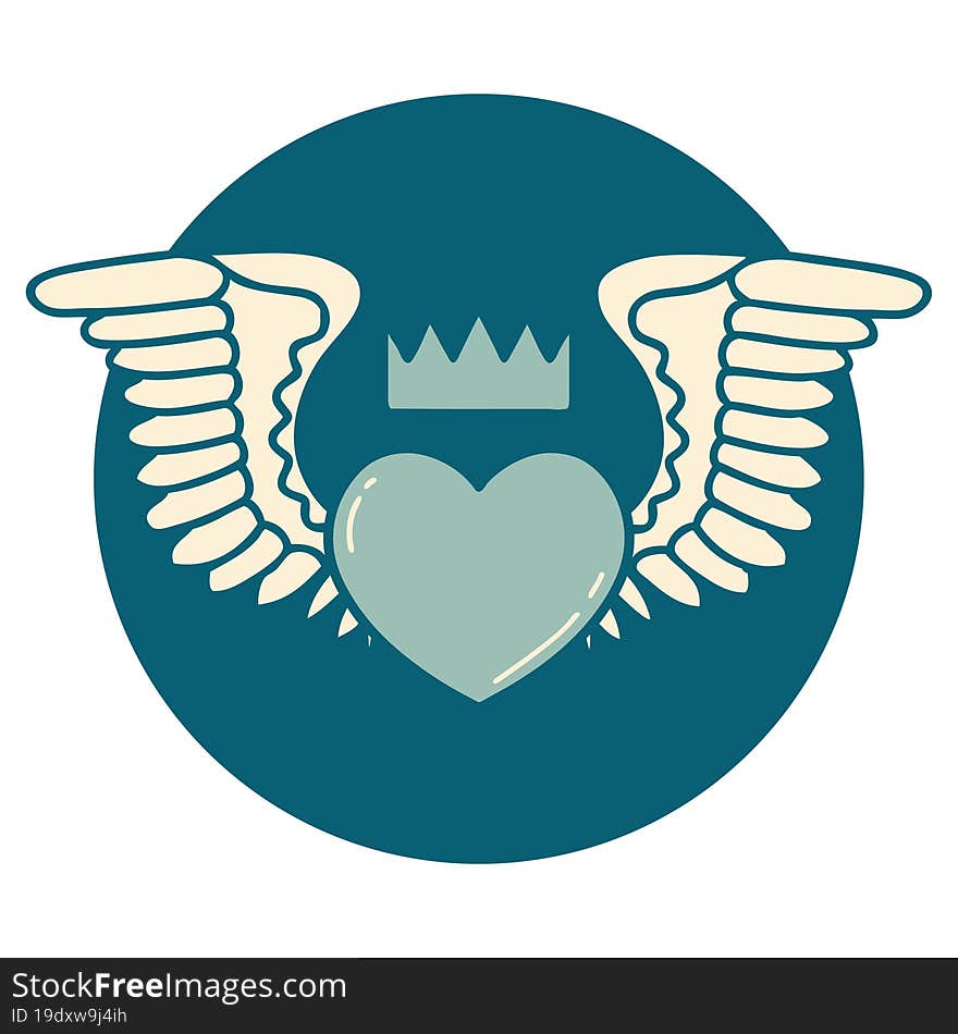 tattoo style icon of a heart with wings