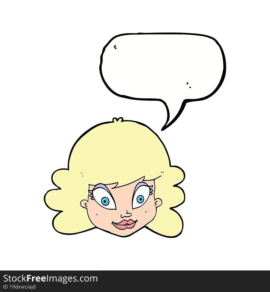 Cartoon Happy Female Face With Speech Bubble