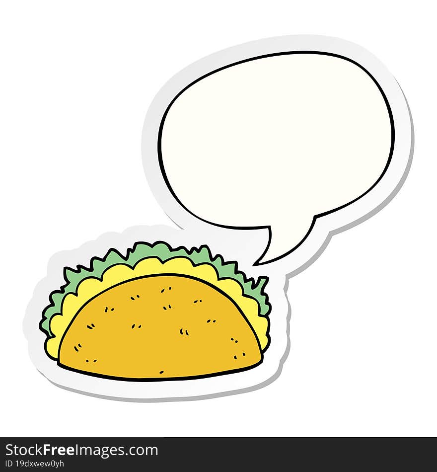 cartoon taco with speech bubble sticker. cartoon taco with speech bubble sticker