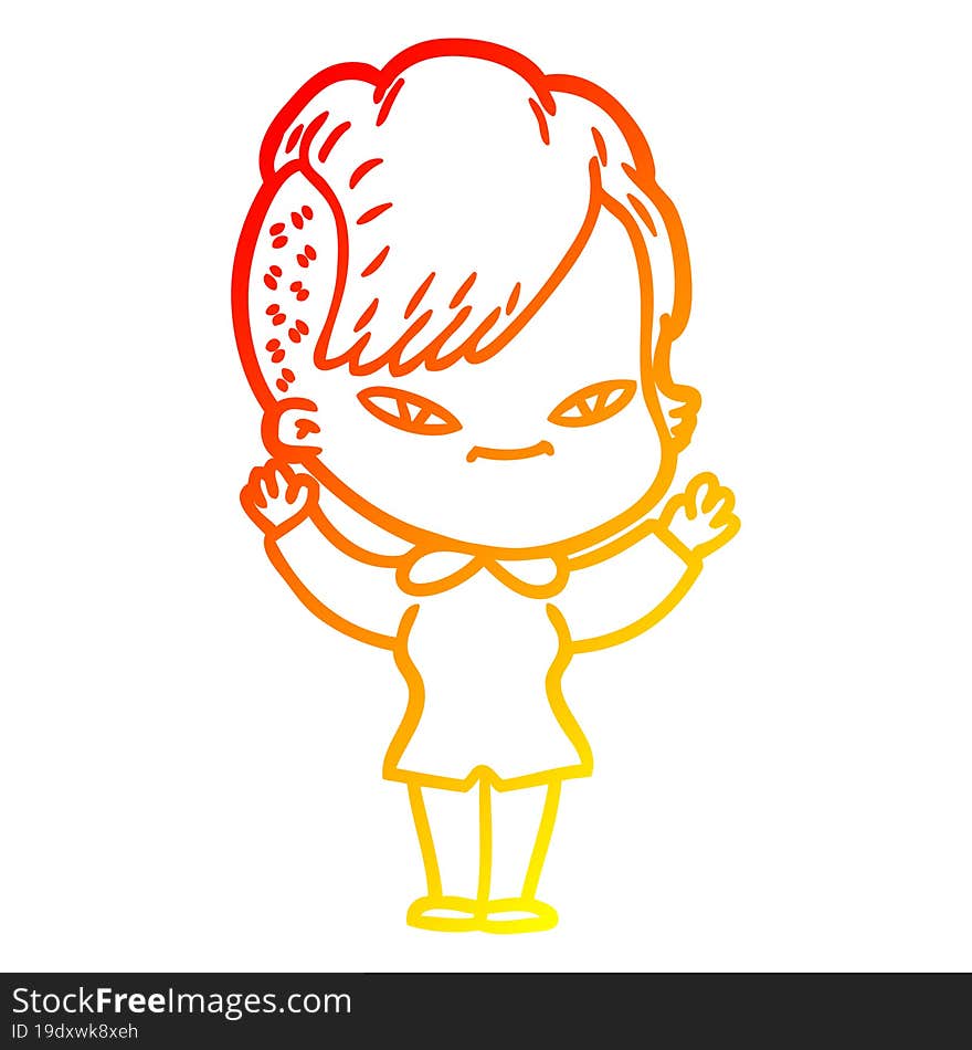 Warm Gradient Line Drawing Cute Cartoon Girl With Hipster Haircut