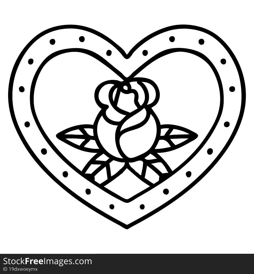 tattoo in black line style of a heart and flowers. tattoo in black line style of a heart and flowers