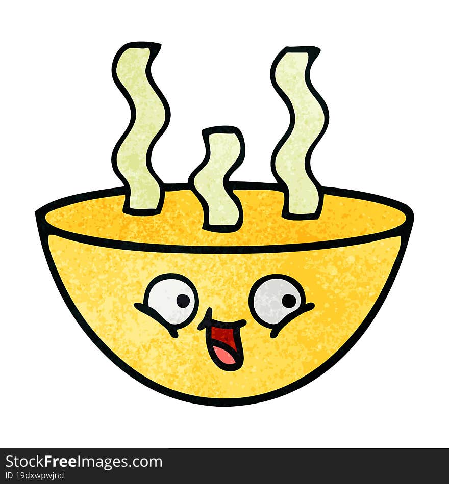 retro grunge texture cartoon bowl of hot soup