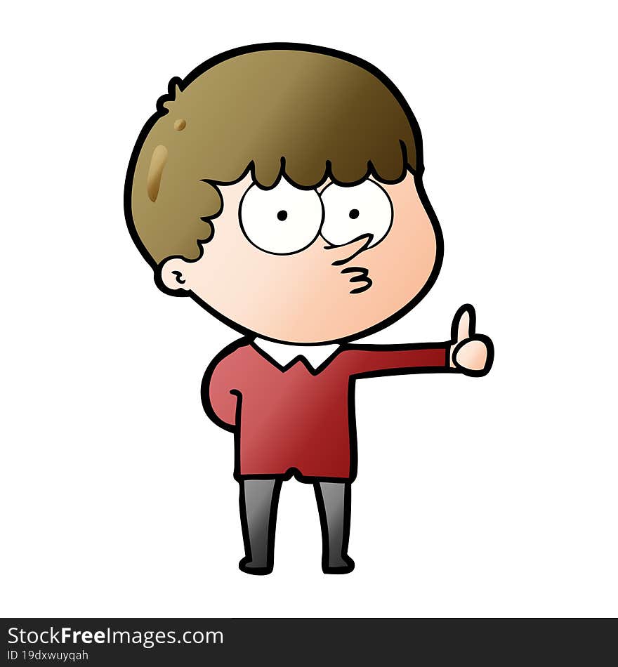 cartoon curious boy giving thumbs up sign. cartoon curious boy giving thumbs up sign