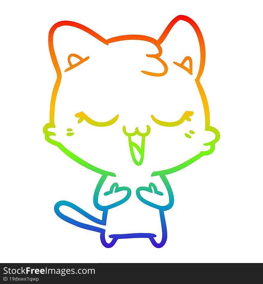 rainbow gradient line drawing of a happy cartoon cat