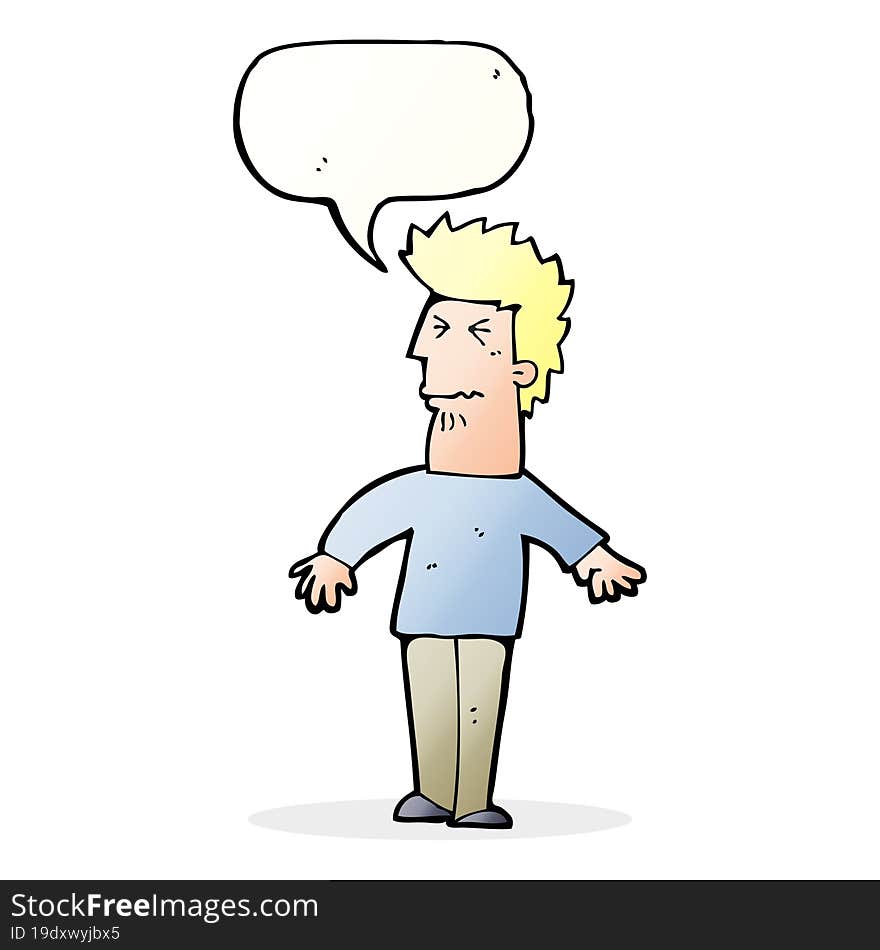 cartoon stressed man with speech bubble