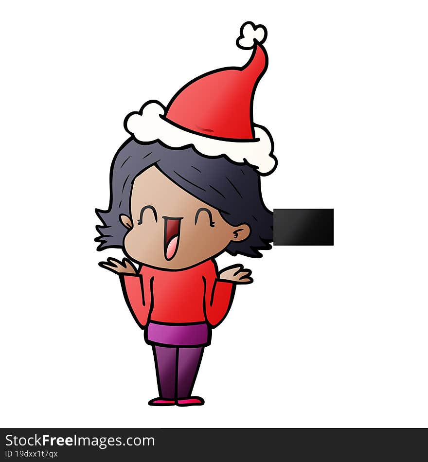 gradient cartoon of a happy woman wearing santa hat