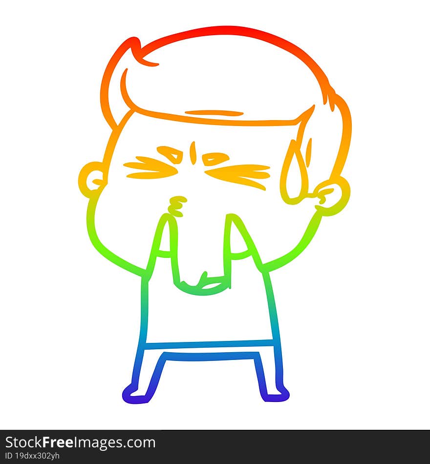 rainbow gradient line drawing cartoon man sweating