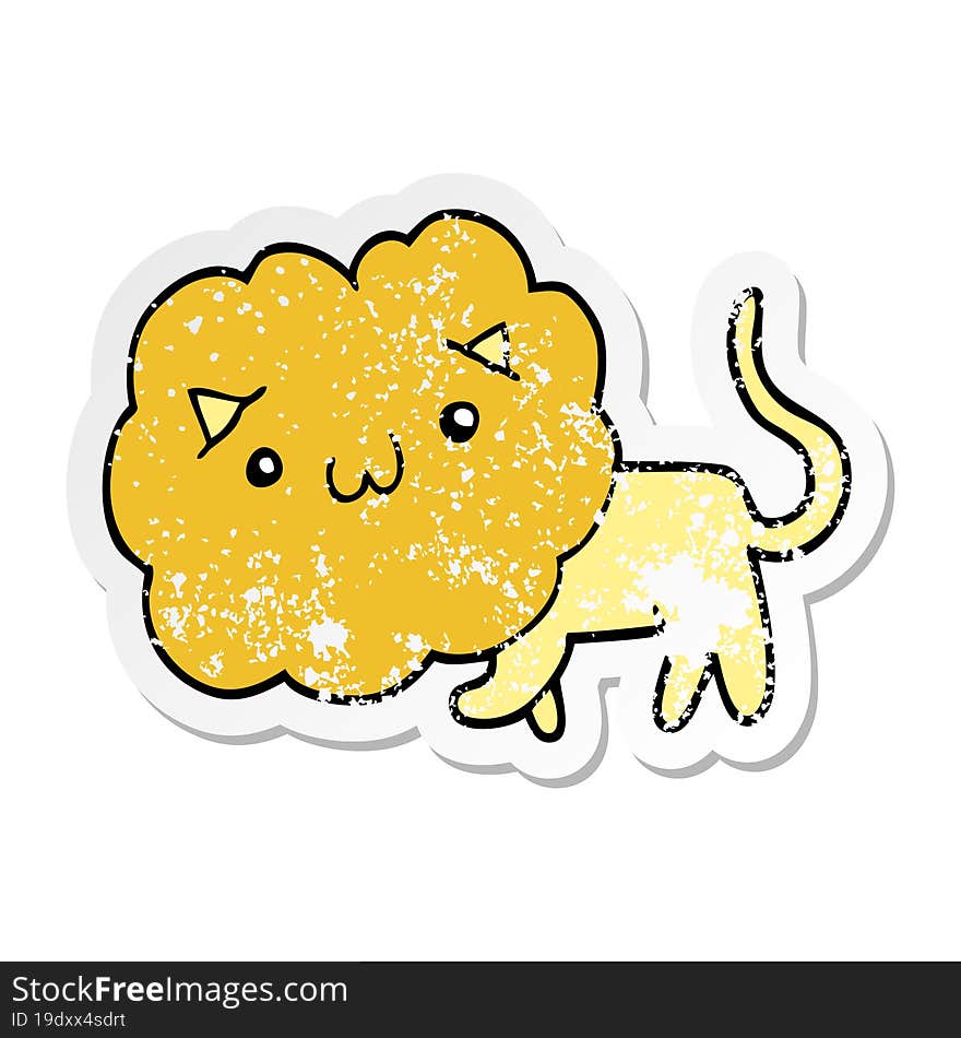 distressed sticker of a cute cartoon lion