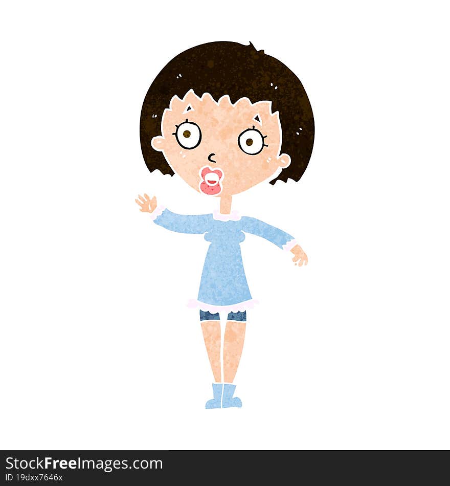 cartoon waving woman