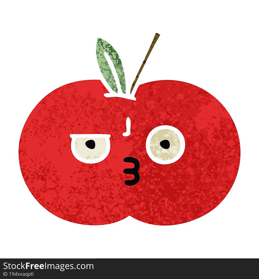 retro illustration style cartoon red apple