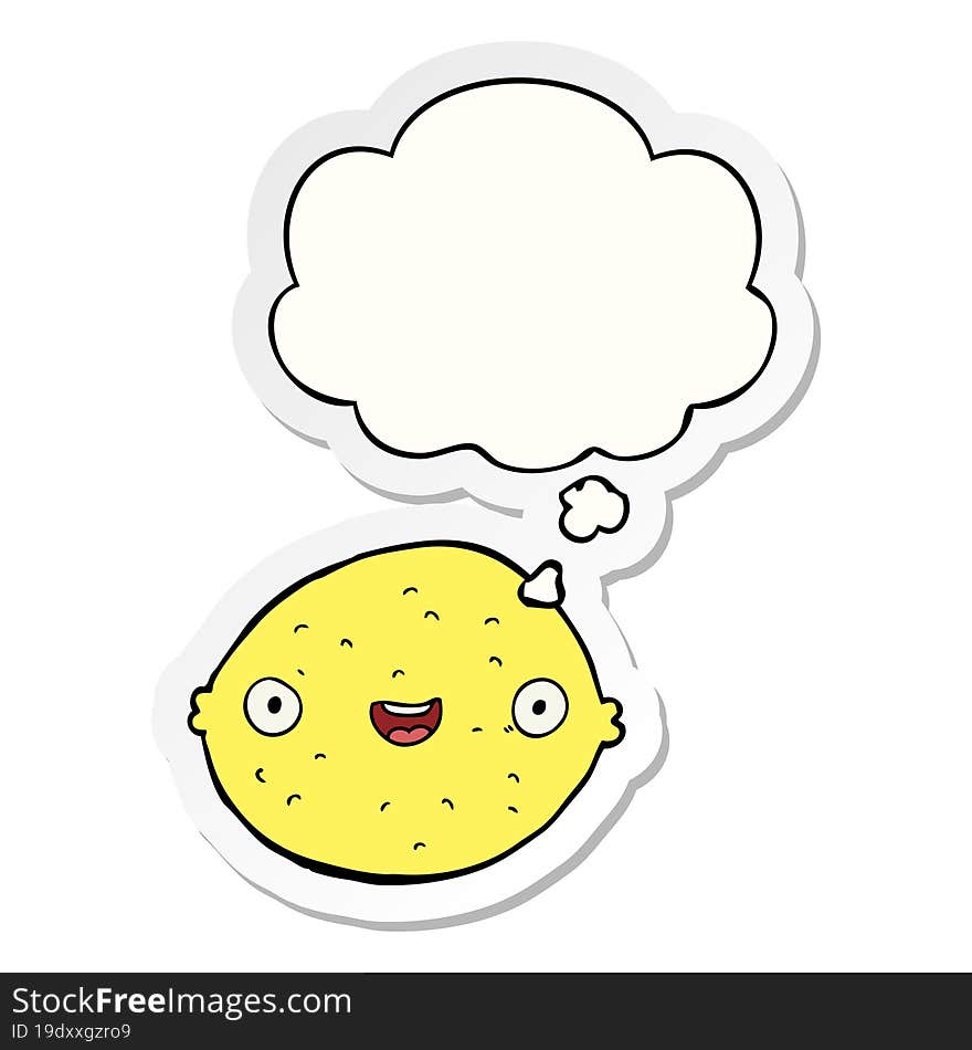 cartoon lemon and thought bubble as a printed sticker