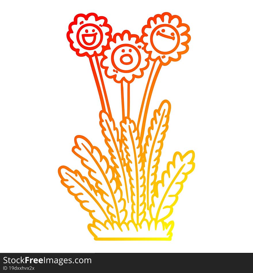 warm gradient line drawing cartoon happy flowers