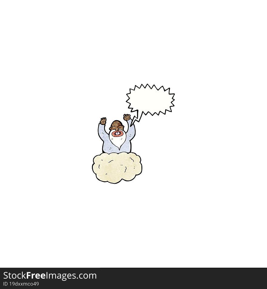 cartoon god on cloud with speech bubble