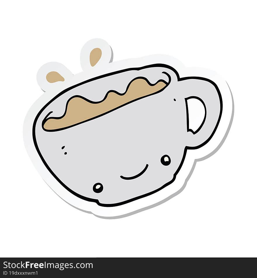 sticker of a cartoon cup of coffee