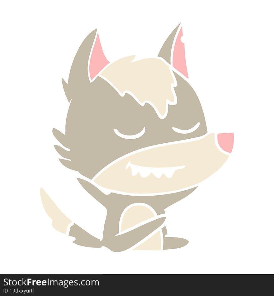 Friendly Flat Color Style Cartoon Wolf Sitting