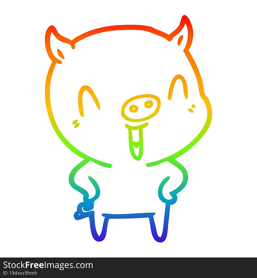 Rainbow Gradient Line Drawing Happy Cartoon Pig