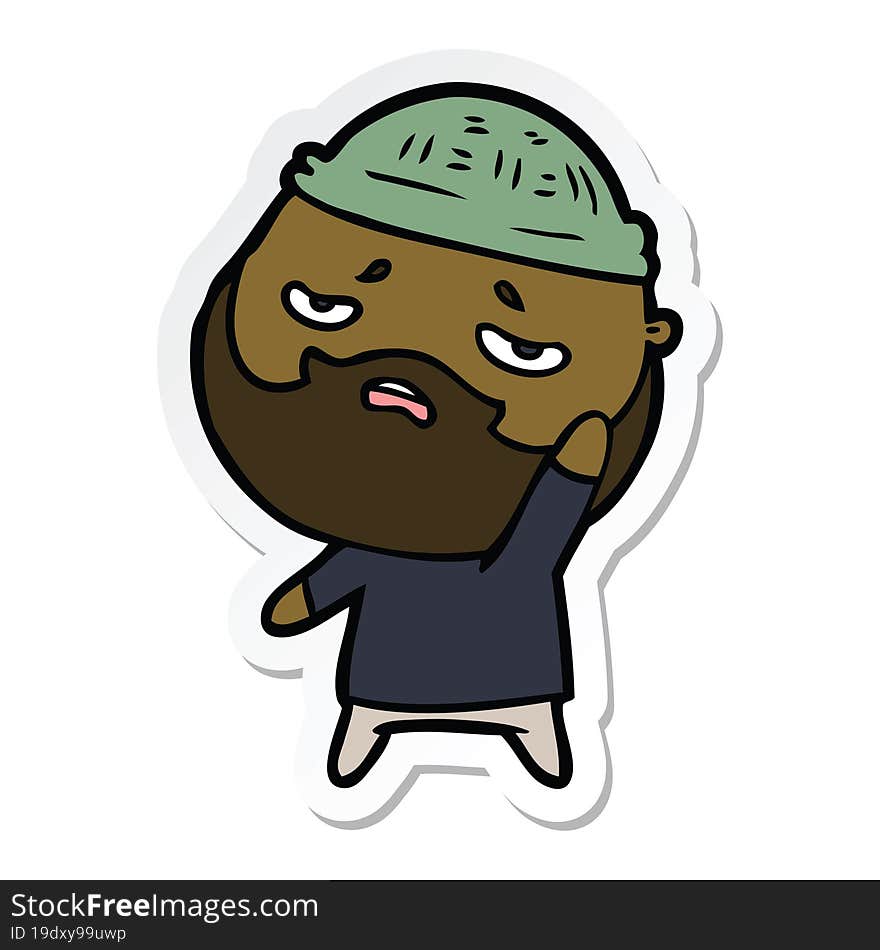 sticker of a cartoon worried man with beard