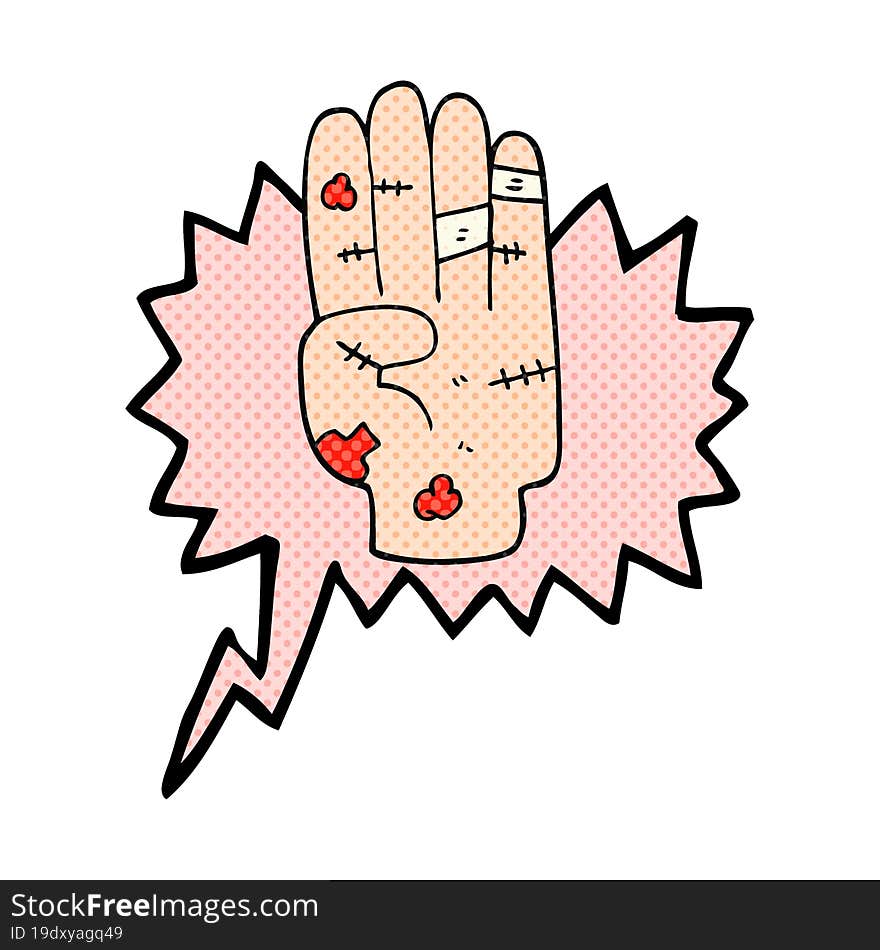 freehand drawn comic book speech bubble cartoon injured hand