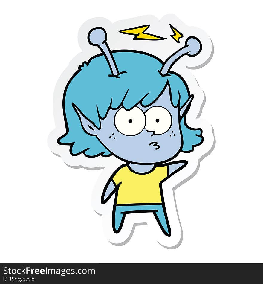 sticker of a cartoon alien girl