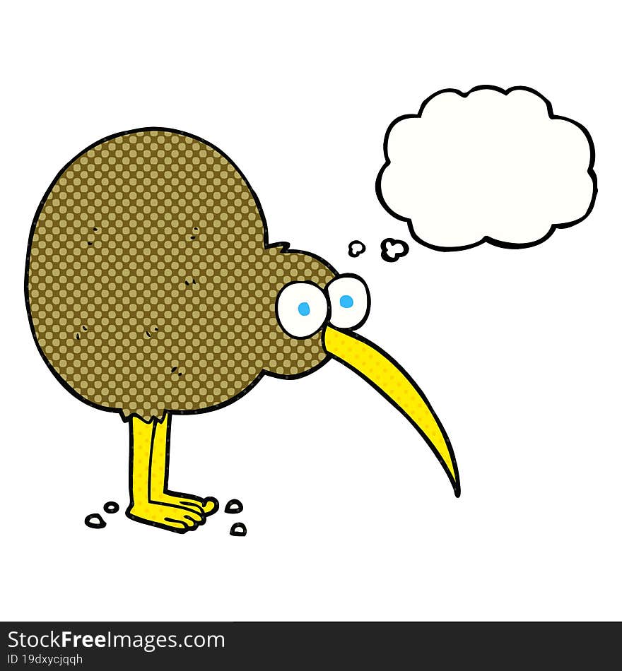 freehand drawn thought bubble cartoon kiwi