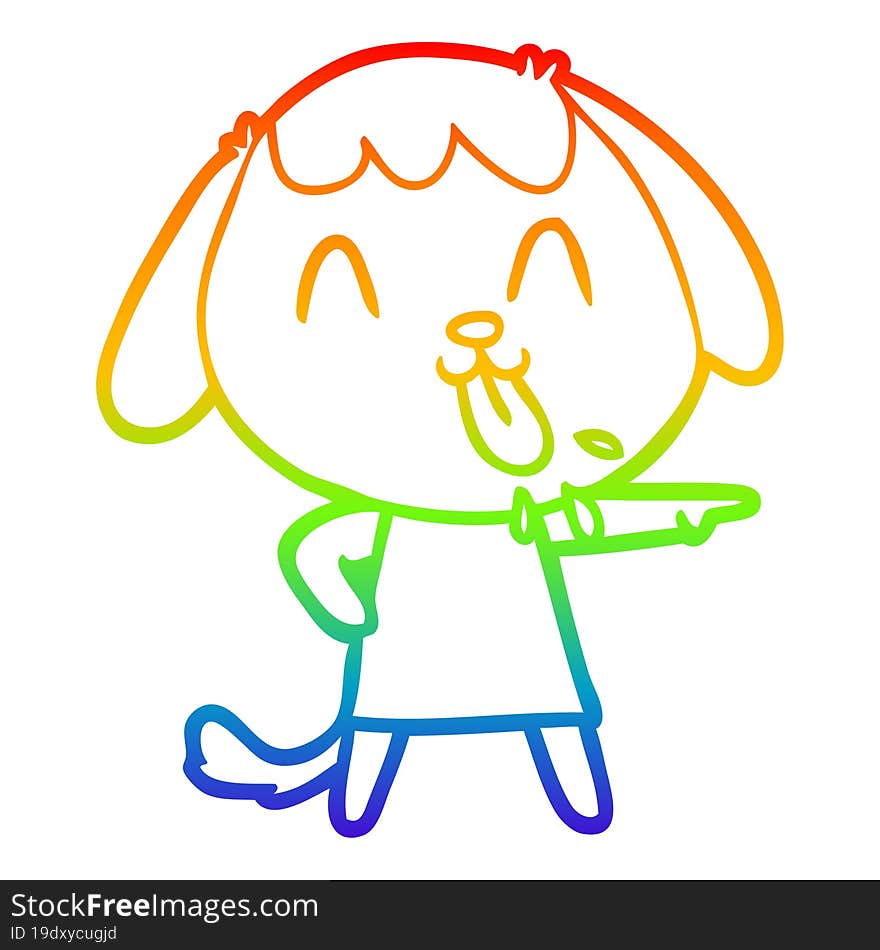 Rainbow Gradient Line Drawing Cute Cartoon Dog