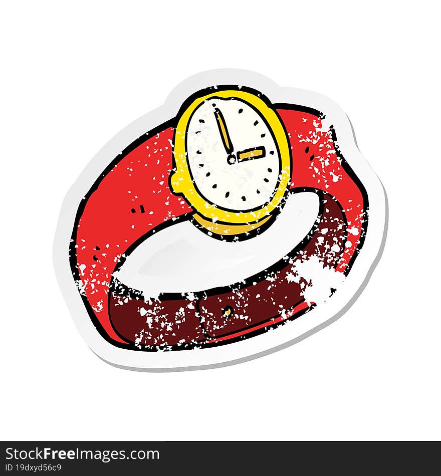 retro distressed sticker of a cartoon wrist watch