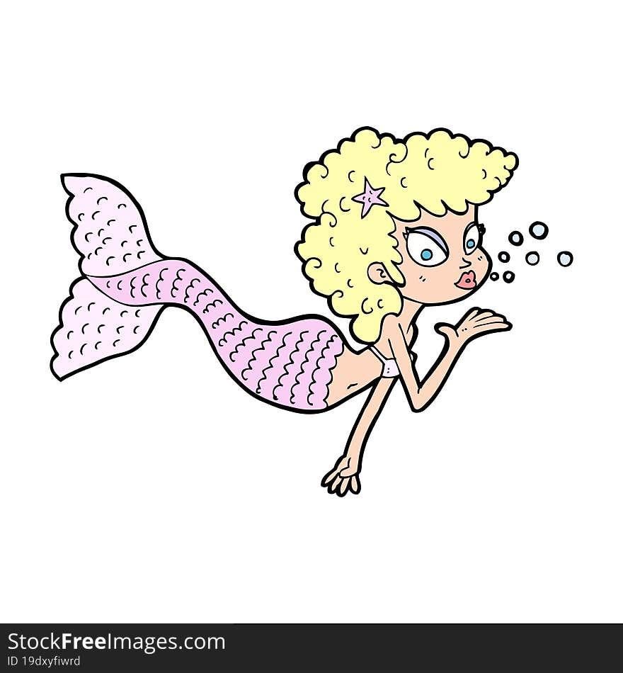 cartoon mermaid blowing kiss