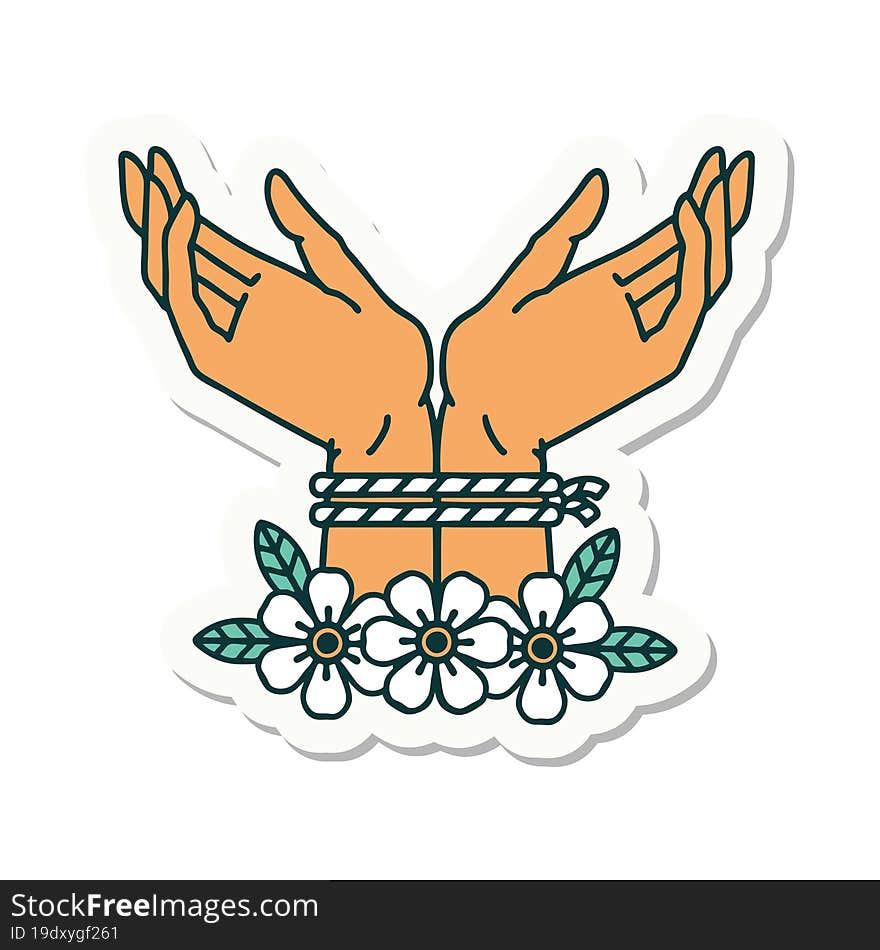 tattoo style sticker of hands tied