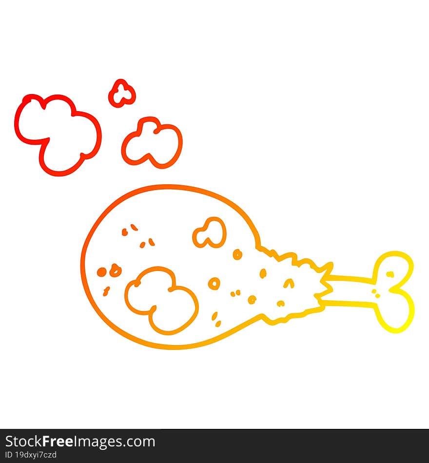 warm gradient line drawing of a cartoon cooked chicken leg