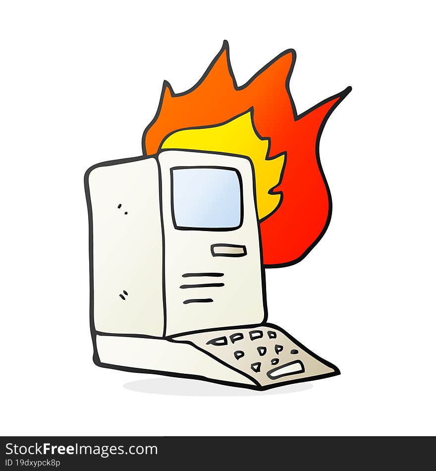 cartoon old computer on fire