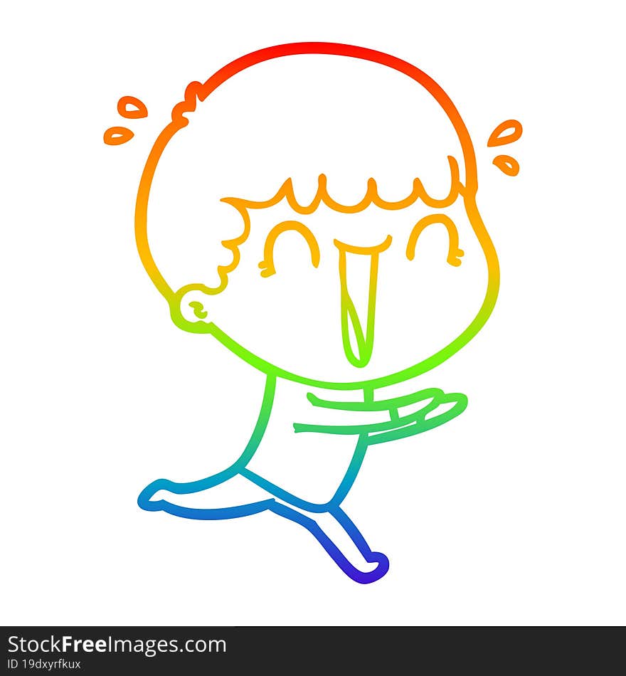 rainbow gradient line drawing of a laughing cartoon man running