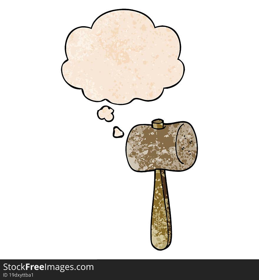 Cartoon Mallet And Thought Bubble In Grunge Texture Pattern Style