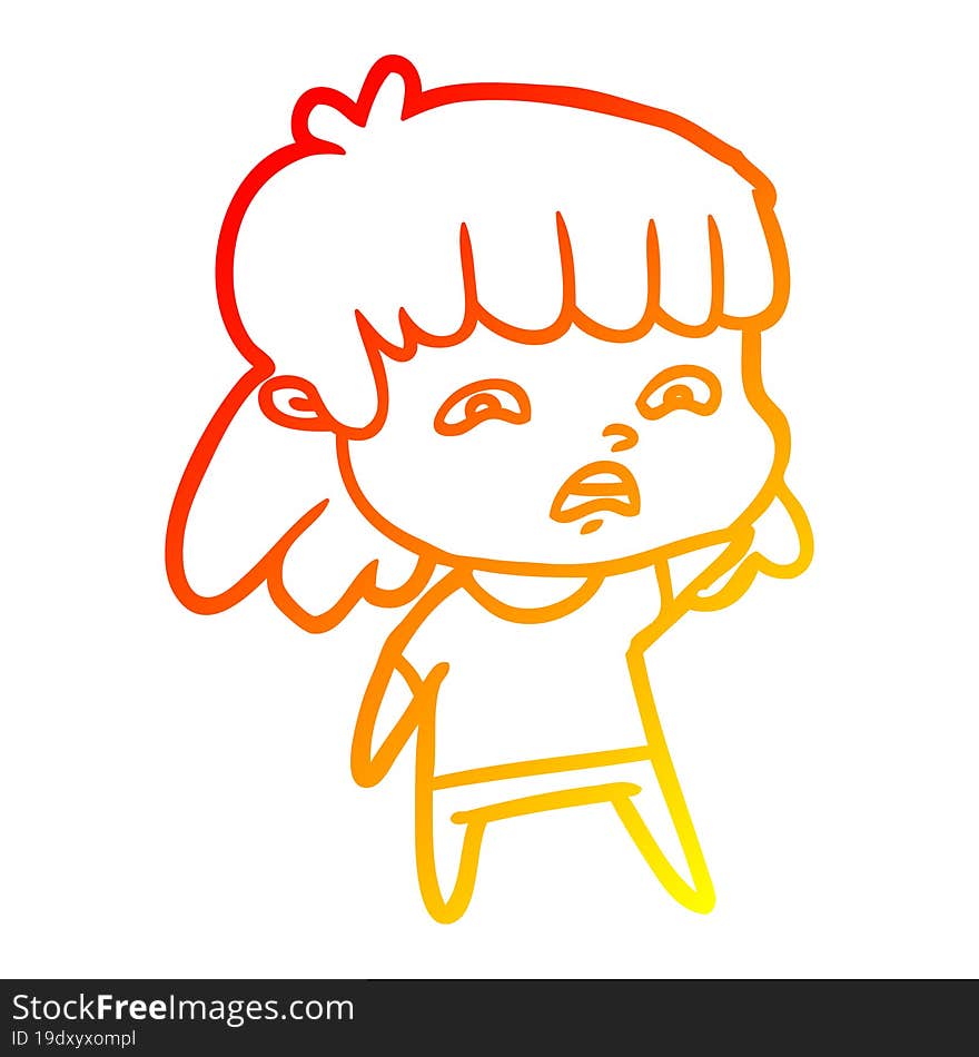 Warm Gradient Line Drawing Cartoon Worried Woman