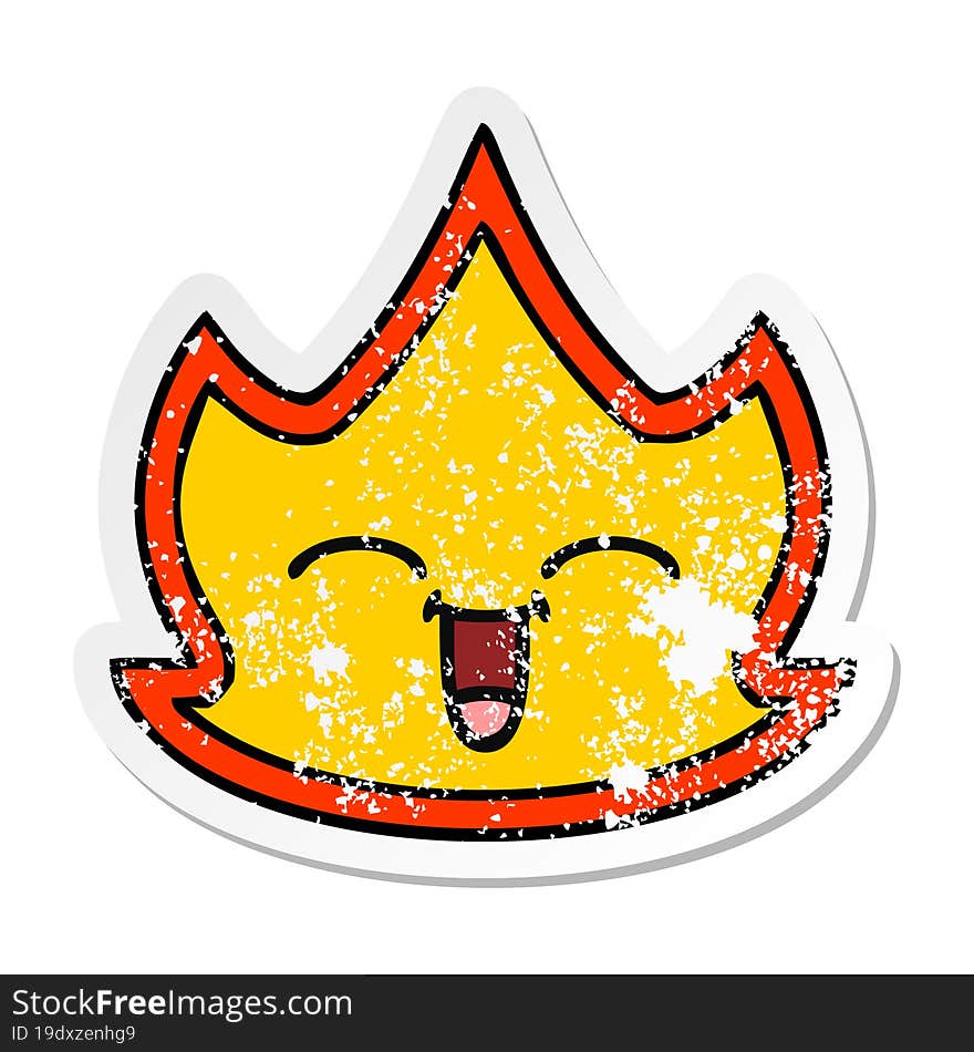 distressed sticker of a cute cartoon fire