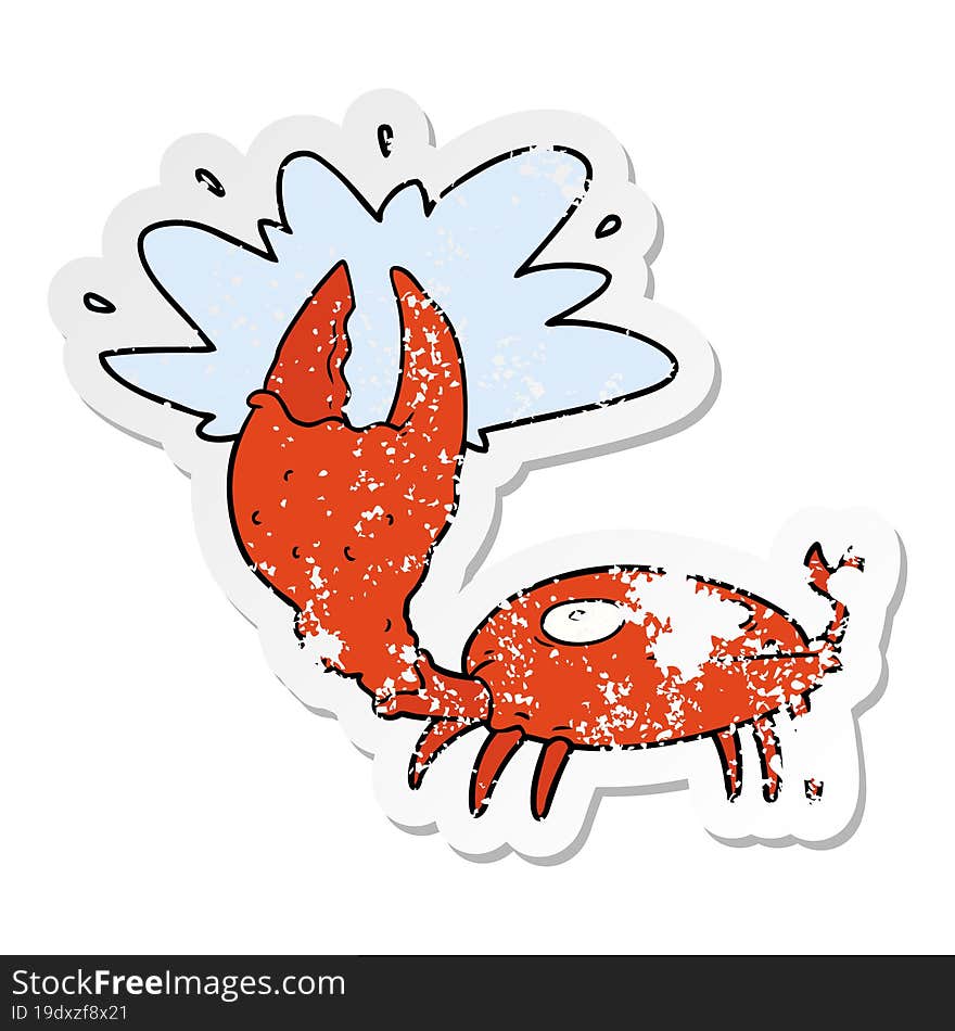 distressed sticker of a cartoon crab with big claw